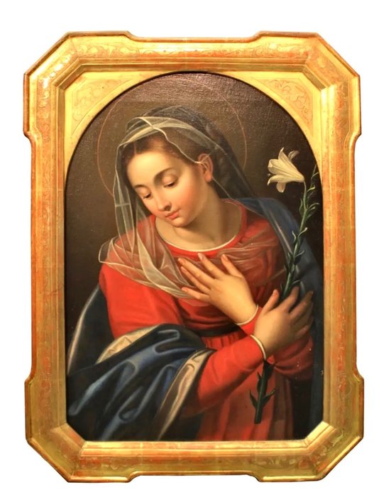 Antico Dipinto -  Importante Madonna del Giglio - Anonimo (1) - olio su tela - Inizio XIX secolo