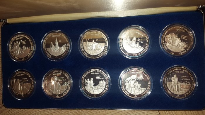 Turks- und Caicosinseln (Britisches Überseegebiet). 20 Crowns 1992 Proof '500th Anniversary -Discovery of America' (10 coins) in set