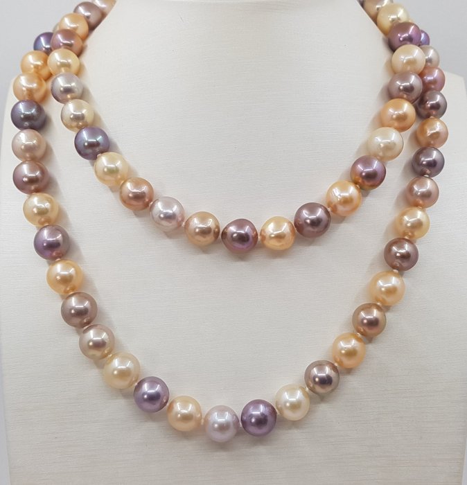 Image 2 of no reserve - 9.5x11.5mm Round Shimmering Multi Edison Freshwater Pearls - 925 Silver - Necklace