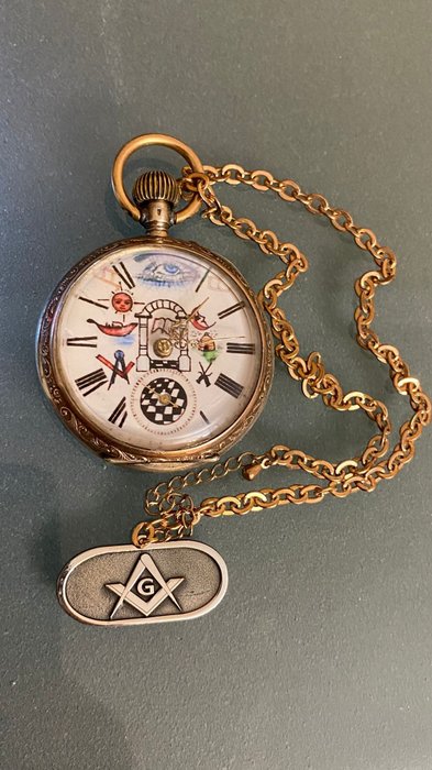 Masonic silver pocket watch - NO RESERVE PRICE - Men - 1895-1900