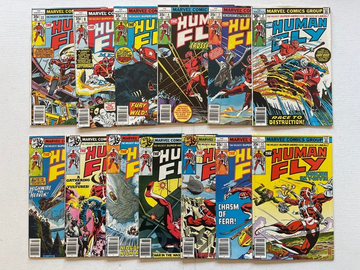 The Human Fly 2-4 + 7 + 8 + 11-16 + 18 + 19 ("The Wildest Super-Hero Ever – Because He's Real!"), Bronze Age ('70s) Series / Ghost Rider Appearance - Very High Grade - 13 Issue Run Of The Human Fly (Marvel 70's Series) - Brossura - Prima edizione - (1977/1979)