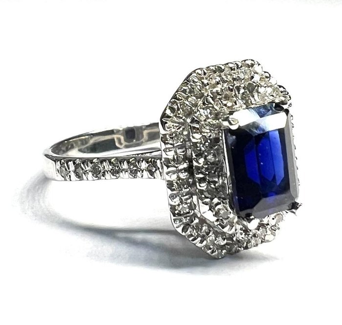 Image 3 of 18 kt. White gold - Ring - 2.15 ct Sapphire - Diamonds