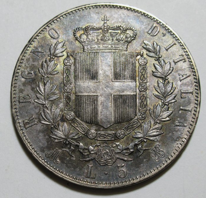Italien, Königreich Italien. Vittorio Emanuele II. di Savoia (1861-1878). 5 Lire 1874 - Milano