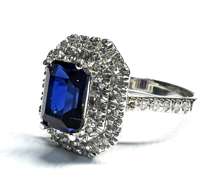 Image 2 of 18 kt. White gold - Ring - 2.15 ct Sapphire - Diamonds