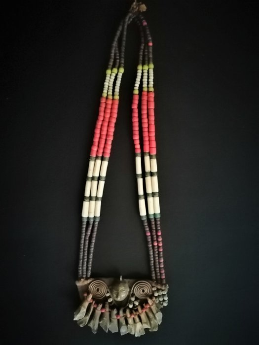 Collana (1) - Bambù, Ottone, Pelle, Perle di vetro, denti di cinghiale - Naga - Nagaland, India 