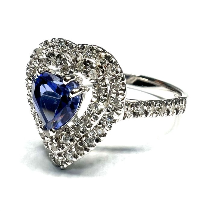 Image 3 of 18 kt. White gold - Ring - 2.00 ct Sapphire - Diamonds