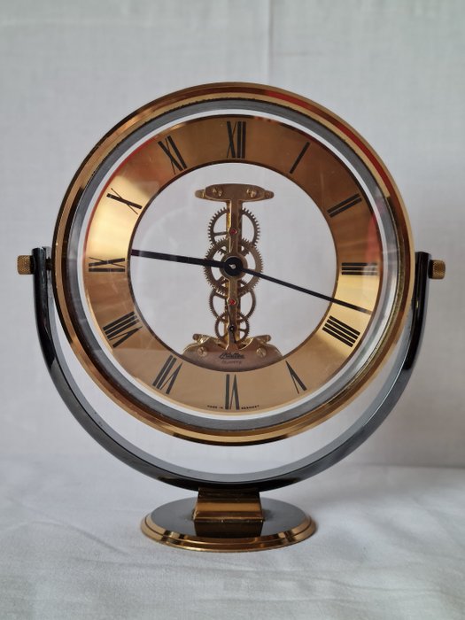 Orologio da tavolo scheletrato - Sigfried Haller - Acciaio, Ottone, Plastica - Seconda metà del 20° secolo