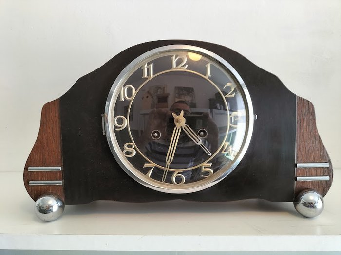 Orologio da camino in stile Art Déco - Bachelite, Legno, rovere, Cromo - Inizio XX secolo