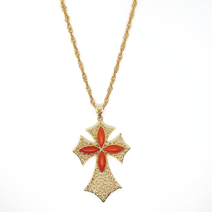 Preview of the first image of 18 kt. Yellow gold - Pendant - mediterranean coral.