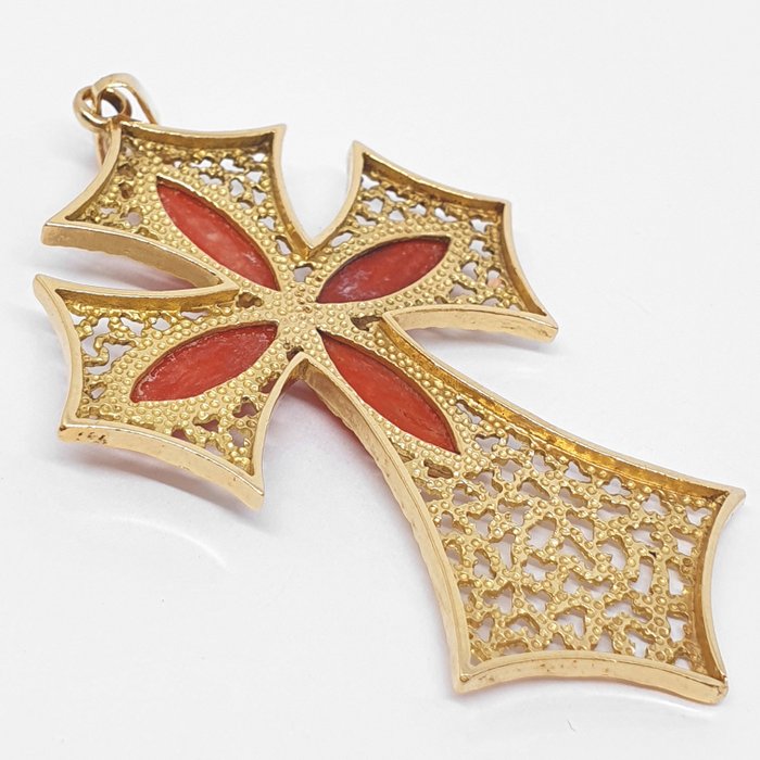 Image 2 of 18 kt. Yellow gold - Pendant - mediterranean coral