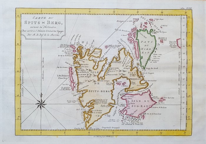 Norvegia, Spitsbergen, Scandinavia, Svalbard Archipelago; La Haye, P. de Hondt / J.N. Bellin / A.F. Prevost - Carte du Spits-Berg - 1721-1750