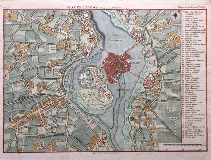 Italia, Lombardia, Mantua; Jérôme Lalande - Plan de Mantoue et de ses Environs. - 1769
