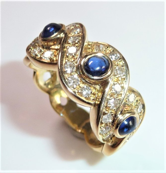 Preview of the first image of 14 kt. Yellow gold - Ring - 0.50 ct - 0.45ct. Sapphires - braid pattern.