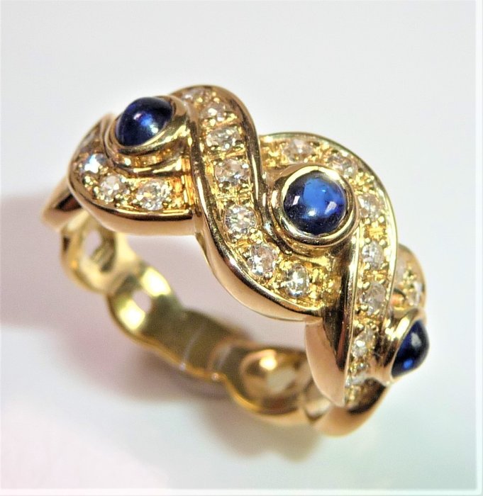 Image 3 of 14 kt. Yellow gold - Ring - 0.50 ct - 0.45ct. Sapphires - braid pattern