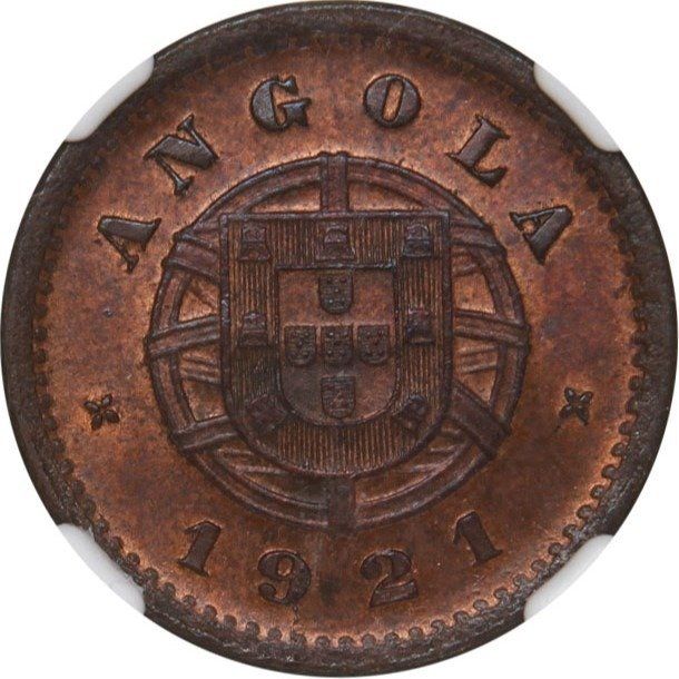 Portugalin Angola. Republic. 2 Centavos 1921 - NGC - MS 62 RB - Escassa