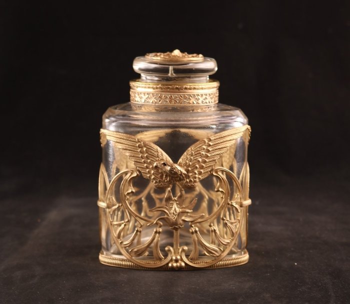 Antica bottiglia di profumo in cornice dorata - Bronzo, Vetro - 1900 circa