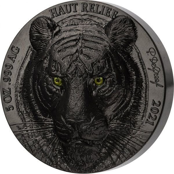 Ivory Coast. 5000 Francs 2021 - Tiger Big Five Asia Matt Ceramic Coating Silver Coin - 5oz
