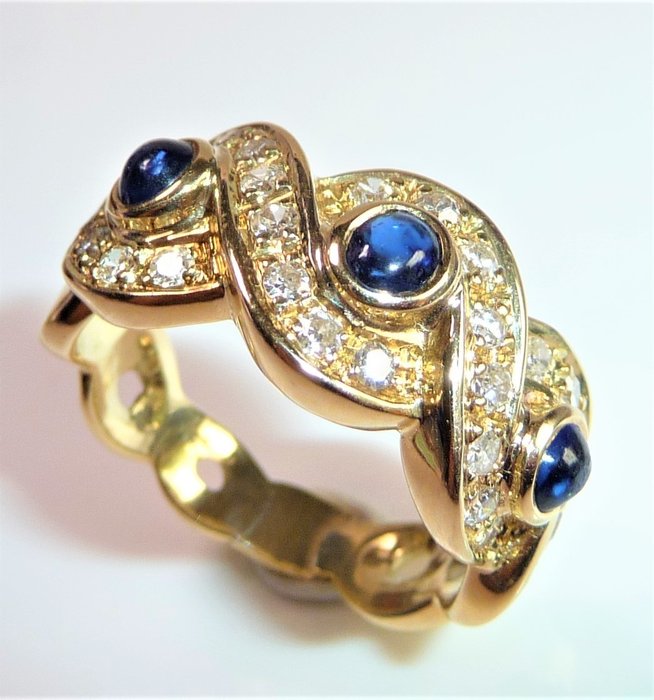 Image 2 of 14 kt. Yellow gold - Ring - 0.50 ct - 0.45ct. Sapphires - braid pattern