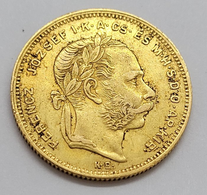 Österreich, Ungarn. Franz Joseph I. Emperor of Austria (1850-1866). 20 Francs/8 Forint 1875 KB Kremnitz