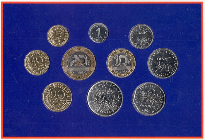 France. Série 1 Centime à 20 Francs 1994 - Abeille
