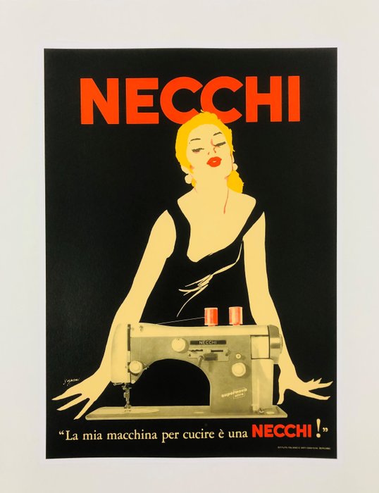 Jeanne Grignani - Necchi - "La mia macchina per cucire è una Necchi!" (linen backed on canvas) - Δεκαετία του 1980