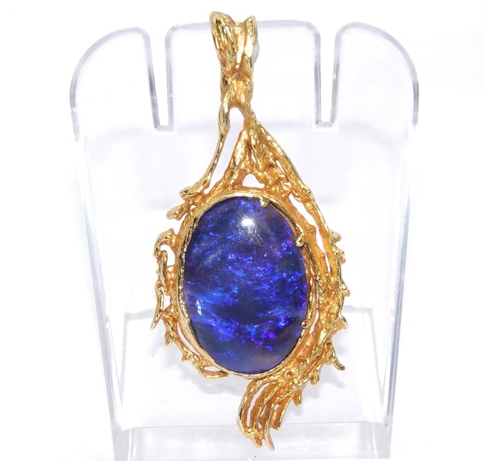 Image 2 of Black Opal 4,8ct. - 18 kt. Yellow gold - Pendant - 4.80 ct Opal