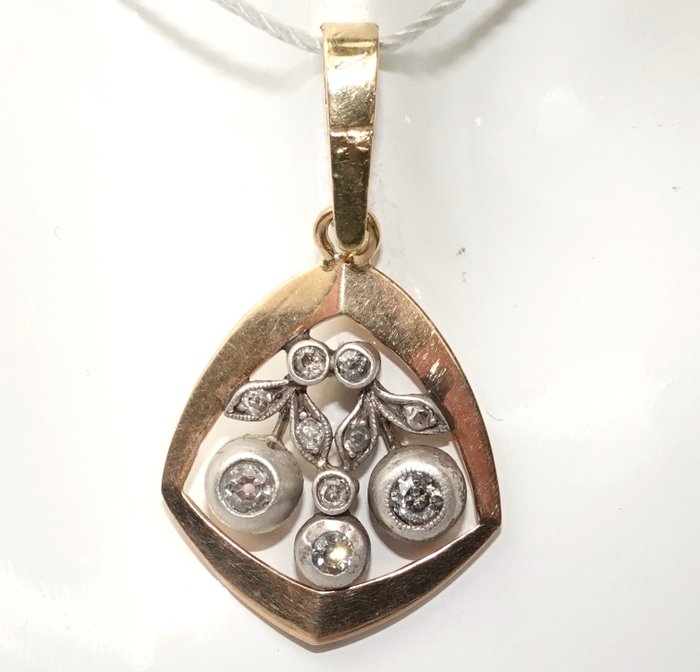 Preview of the first image of old-cut diamonds - 14 kt. Silver, Yellow gold - Pendant - 0.34 ct Diamond.