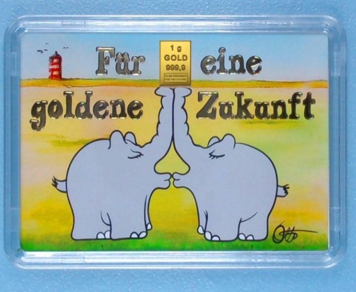 1 gram - Gold - Valcambi, - Küssende Ottifanten  (No Reserve Price)
