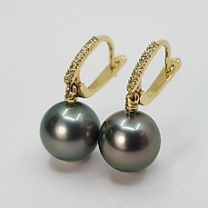 10x11mm Peacock Tahitian Pearls – 0.11 ct – Oorbellen – 14 karaat Geel goud