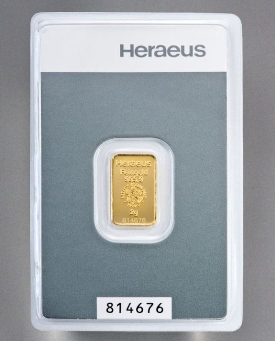 2 gram - Guld - Heraeus, - Kinebar  (Ingen mindstepris)