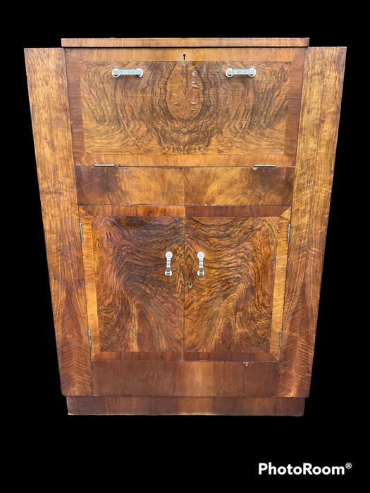Image 2 of Art Deco Fitted Burr Walnut Cocktail Cabinet