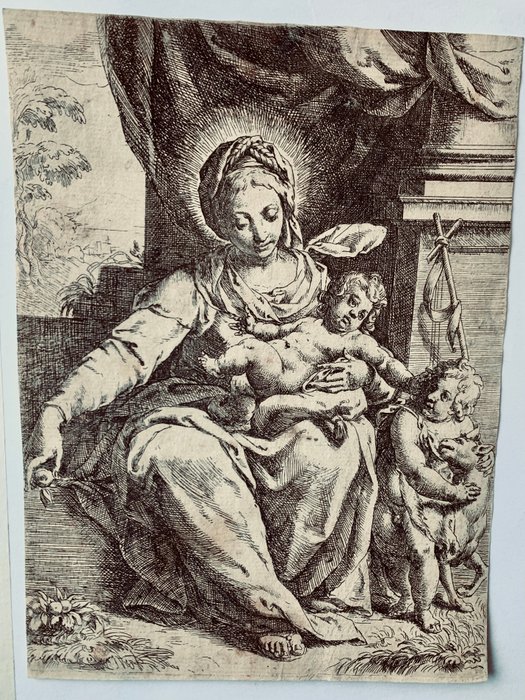 Image 3 of Annibale Carracci (1560-1609), Girolamo Imperiale ( ?-1639) - "Madonna con Bimbo, Mela e San Giovan