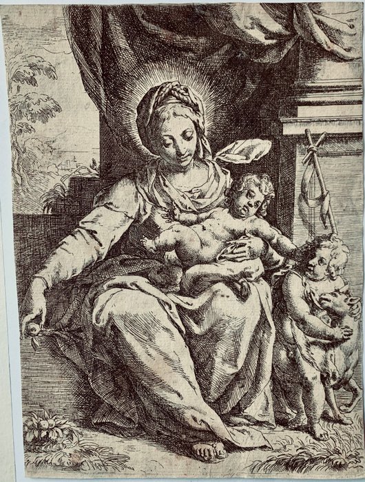 Image 2 of Annibale Carracci (1560-1609), Girolamo Imperiale ( ?-1639) - "Madonna con Bimbo, Mela e San Giovan