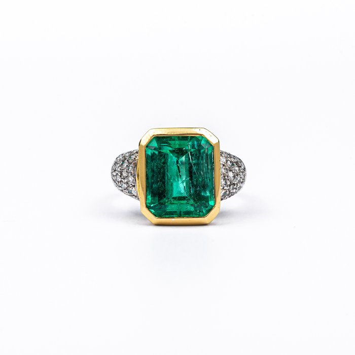 Image 2 of 18 kt. White gold, Yellow gold - Ring - 9.20 ct Emerald - Diamonds