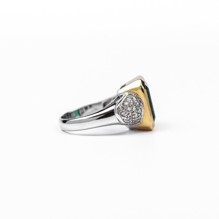 Image 3 of 18 kt. White gold, Yellow gold - Ring - 9.20 ct Emerald - Diamonds