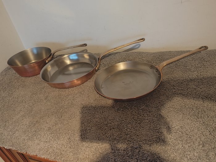 Wegro – Zeer mooieprofessionele koperenpannen, sauspan en brandpan en panekoek pan (3) – Koper, Messing
