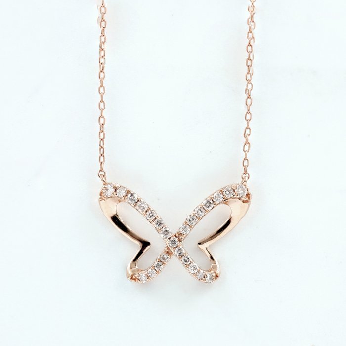 Necklace with pendant - 18 kt. Rose gold -  0.17 tw. Diamond  (Natural) 