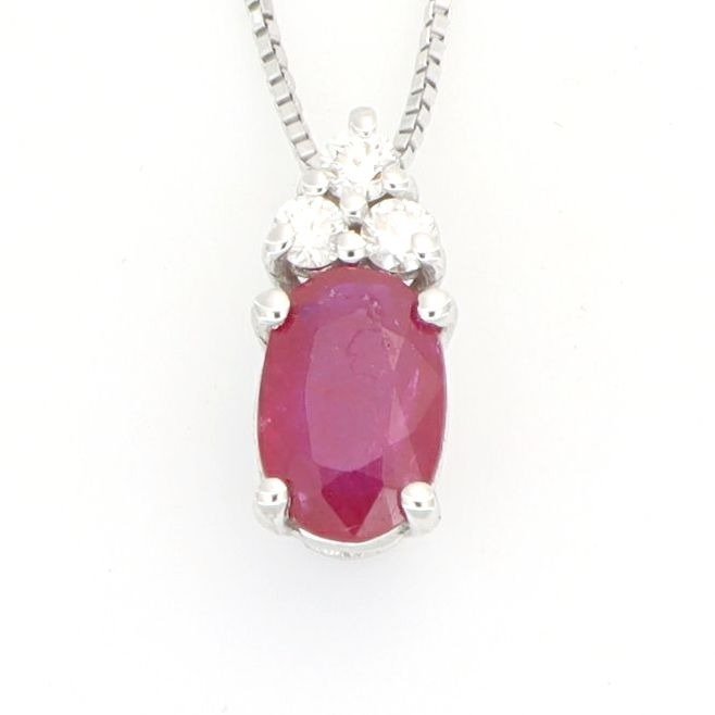 Preview of the first image of No Reserve Price - 18 kt. White gold - Necklace with pendant - 0.05 ct Diamond - Rubies.