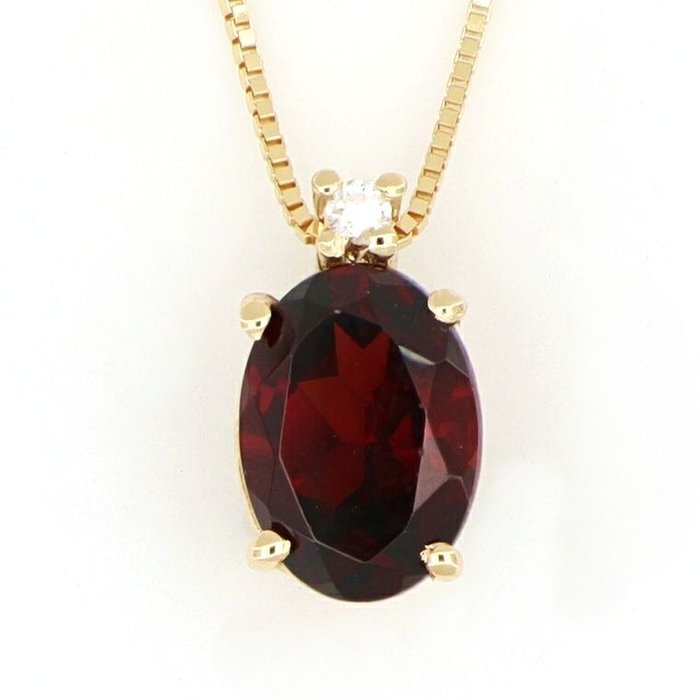 Preview of the first image of No Reserve Price - 18 kt. Yellow gold - Necklace with pendant - 0.01 ct Diamond - Garnets.