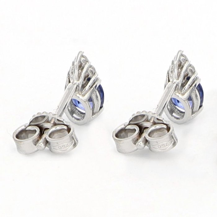 Image 3 of No Reserve Price - 18 kt. White gold - Earrings - 0.09 ct Diamond - Sapphires