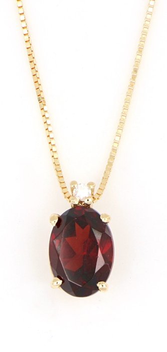 Image 2 of No Reserve Price - 18 kt. Yellow gold - Necklace with pendant - 0.01 ct Diamond - Garnets