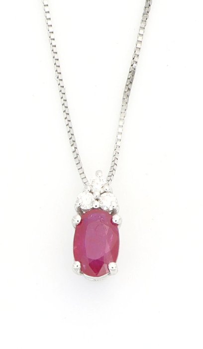 Image 3 of No Reserve Price - 18 kt. White gold - Necklace with pendant - 0.05 ct Diamond - Rubies