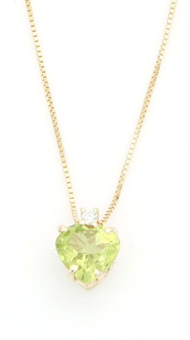 Image 3 of No Reserve Price - 18 kt. Yellow gold - Necklace with pendant - 0.01 ct Diamond - Peridots