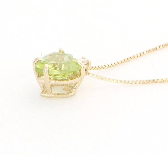 Image 2 of No Reserve Price - 18 kt. Yellow gold - Necklace with pendant - 0.01 ct Diamond - Peridots