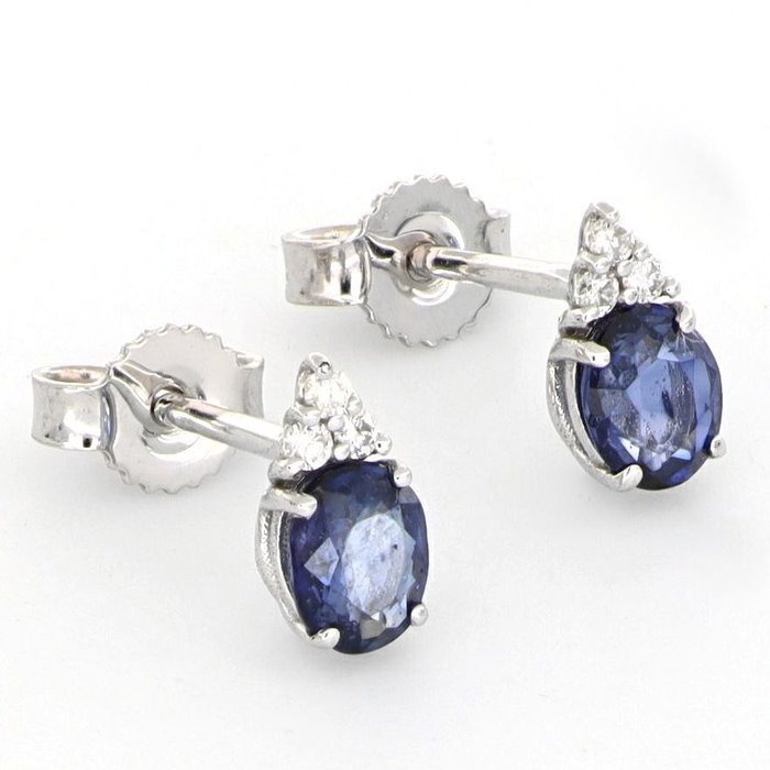 Image 2 of No Reserve Price - 18 kt. White gold - Earrings - 0.09 ct Diamond - Sapphires