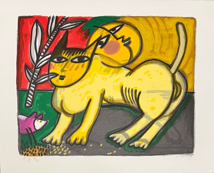 Preview of the first image of Corneille (1922-2010) - Le chat jaune à la lune.