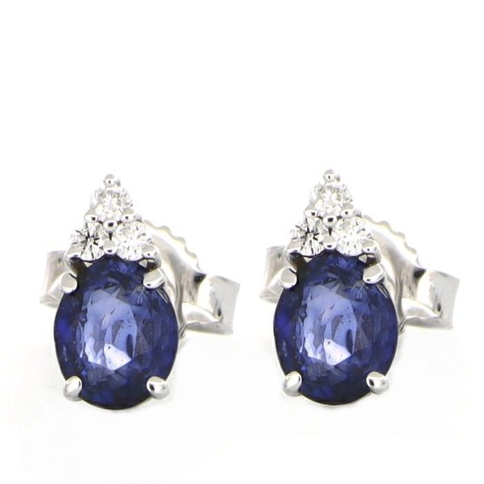 Preview of the first image of No Reserve Price - 18 kt. White gold - Earrings - 0.09 ct Diamond - Sapphires.