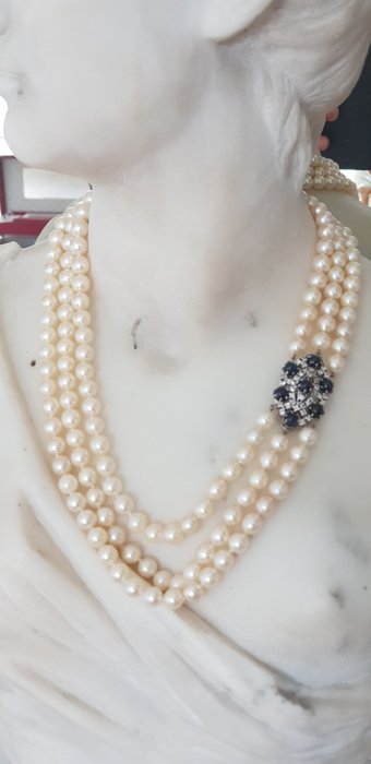 Image 2 of 18 kt. White gold - Necklace Diamond - Diamonds, Sapphires