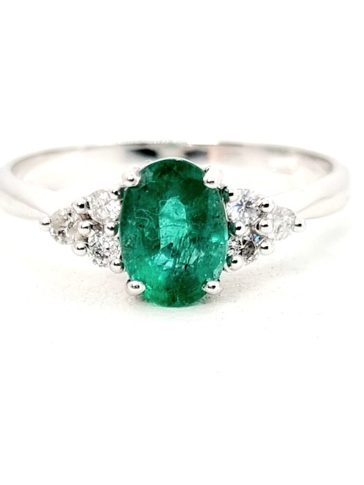 Preview of the first image of 18 kt. White gold - Ring - 1.15 ct Emerald - Diamonds.