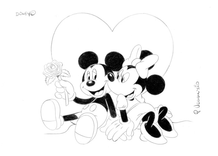 Preview of the first image of Mickey & Minnie - Signed Original Disney Merchandising Drawing by Pasquale Venanzio - Loose page.